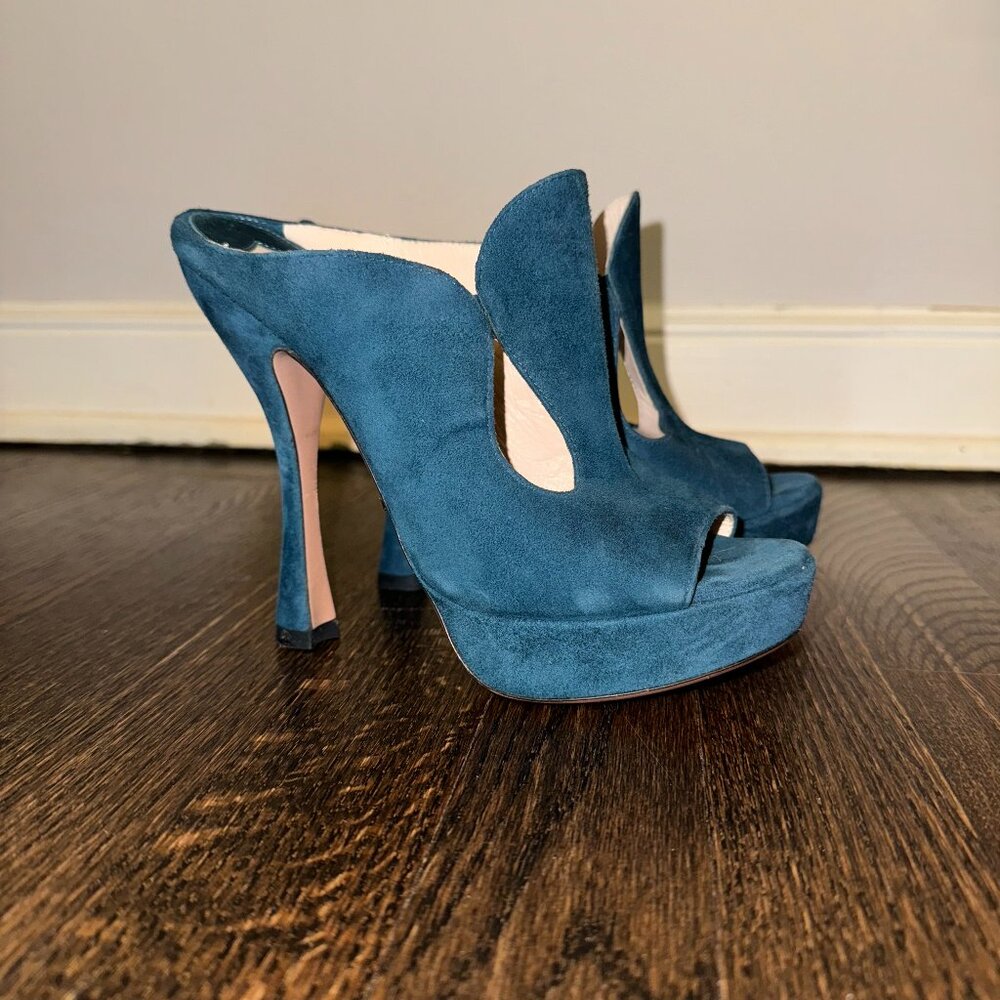 Prada Blue Suede Heels